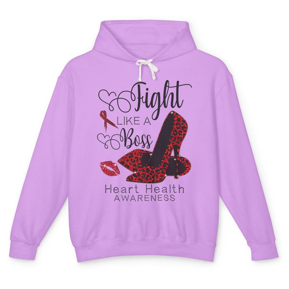 High Heel Fight Like Boss Red Ribbon Heart Health Awareness Unisex Lightweight Hoodie