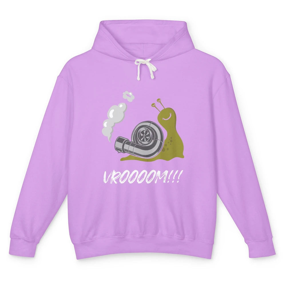 Funny Men Snail Vroom Car Racer Drifting Pun Sarcastic Snail Unisex Lightweight Hoodie