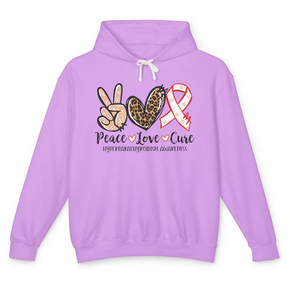 Hyperparathyroidism Awareness Red Ribbon Peace Love Cure Unisex Lightweight Hoodie