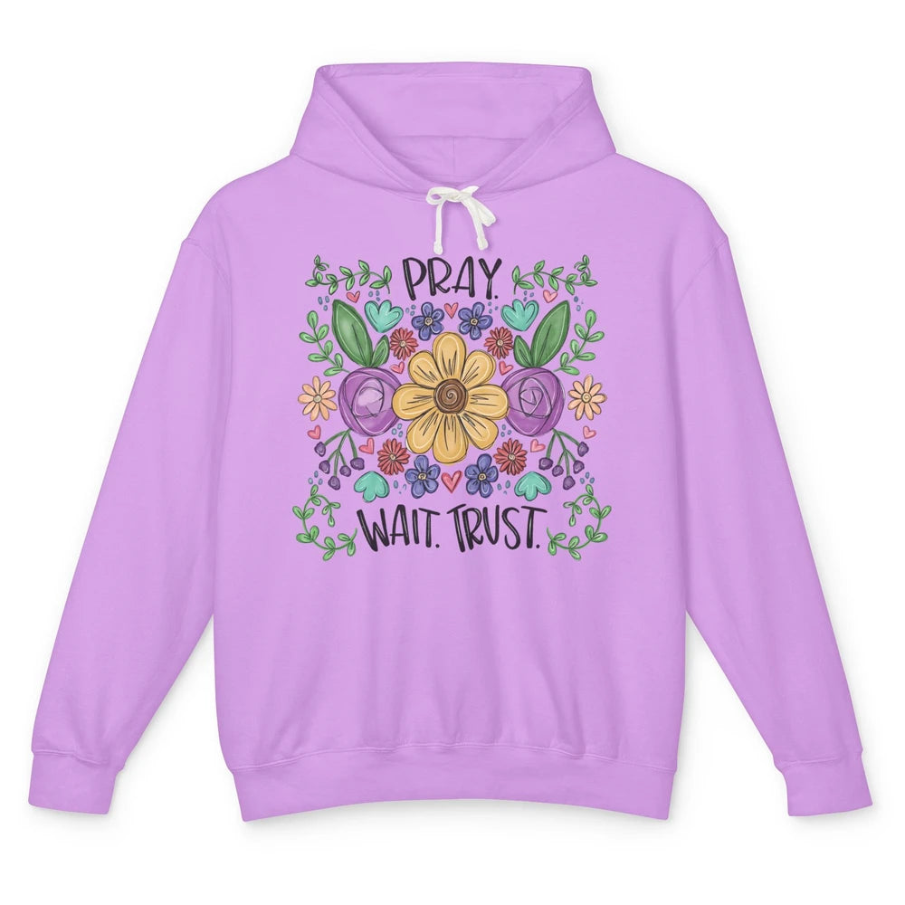 Floral Christian Faith Pray Wait Trust Bible Verse Hand Draw Unisex Lightweight Hoodie