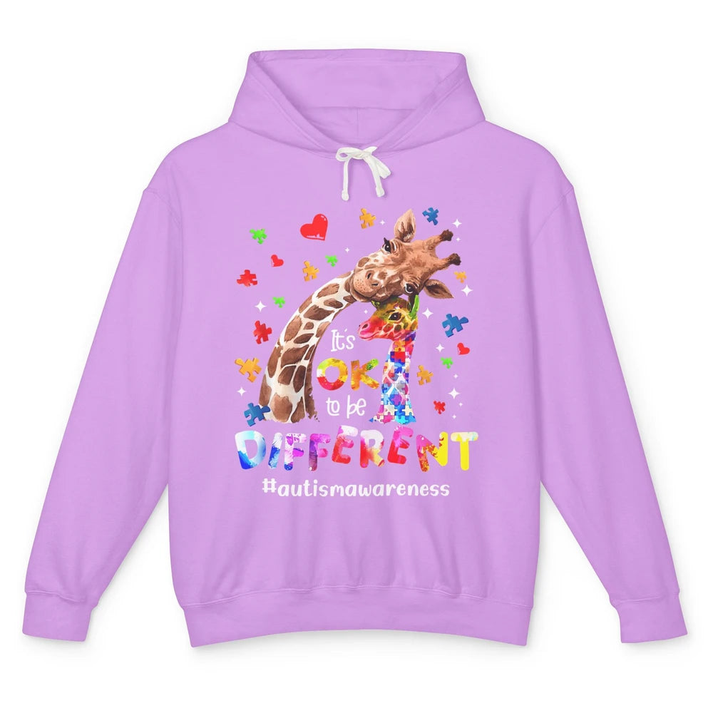 Autism Giraffe Mom It's Okay To Be Different Neurodiversity Unisex Lightweight Hoodie