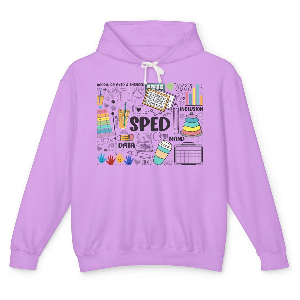 Special Education Teacher Happy Relax Encaced Inclusion Unisex Lightweight Hoodie