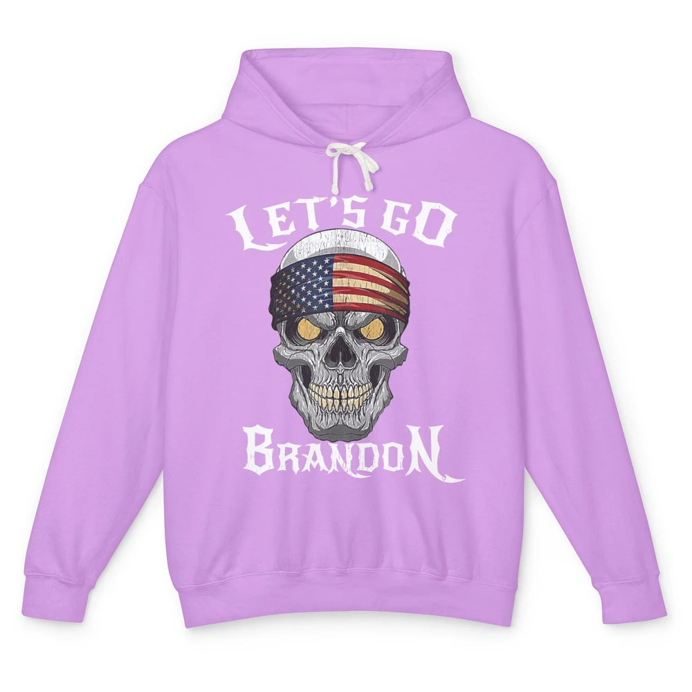 Retro Skull US Flag Let's Go Brandon Anti Biden Pro America Unisex Lightweight Hoodie