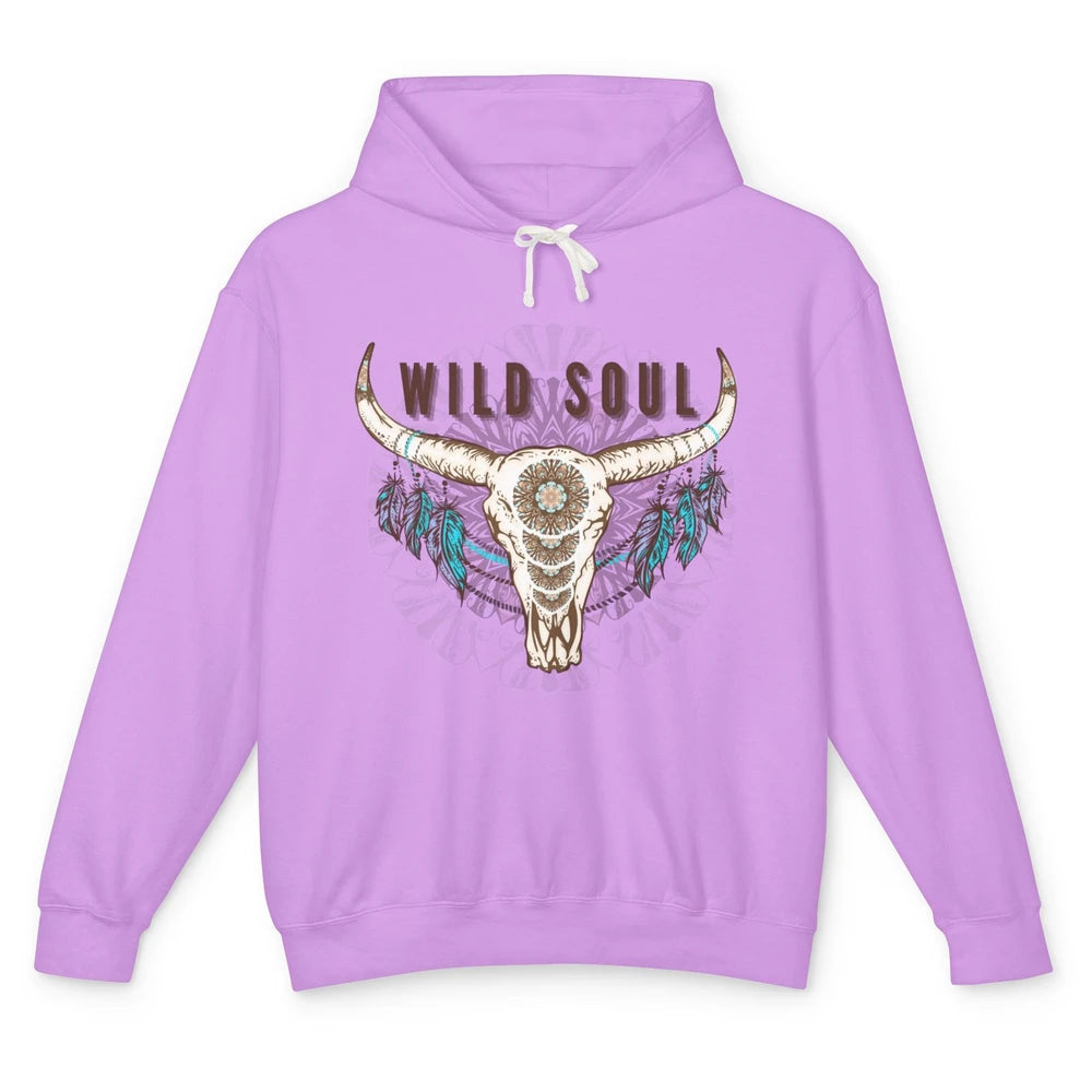 Boho Bull Skull Wild Soul Hippie Cowgirl Western Country Unisex Lightweight Hoodie