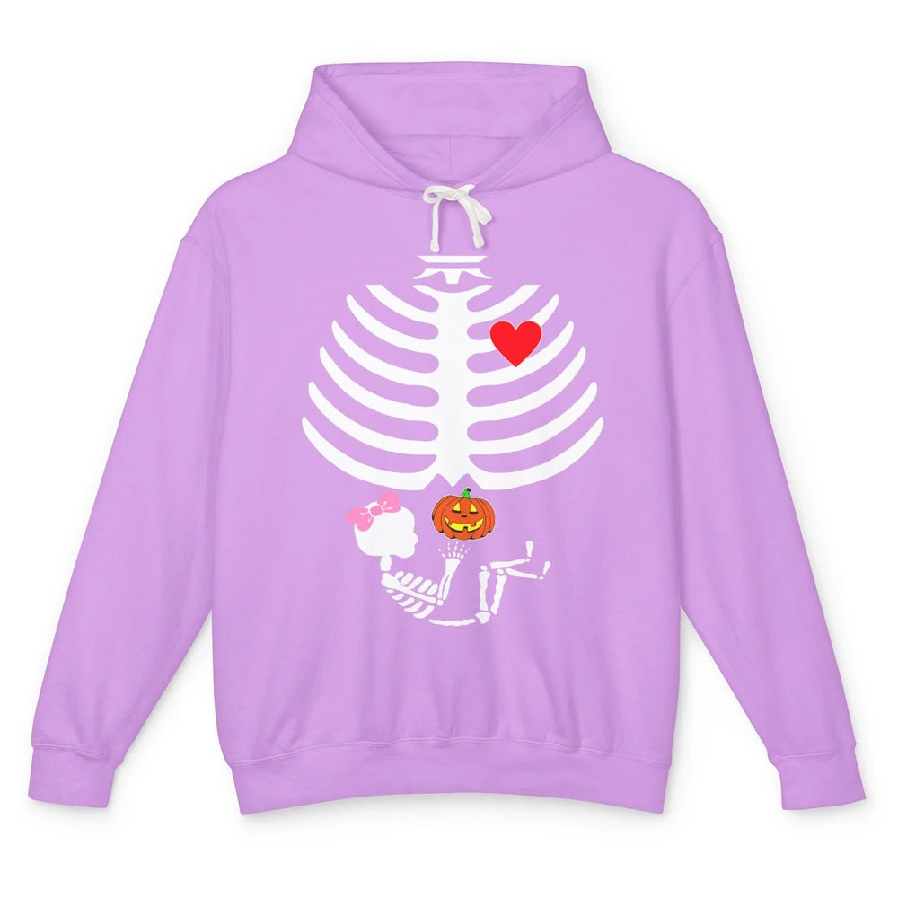 Baby Girl Skeleton Pregnancy Reveal Halloween Mom Costume Unisex Lightweight Hoodie