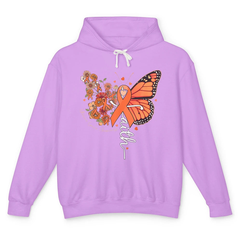 Peach Floral Butterfly Cross Faith Uterine Cancer Awareness Unisex Lightweight Hoodie