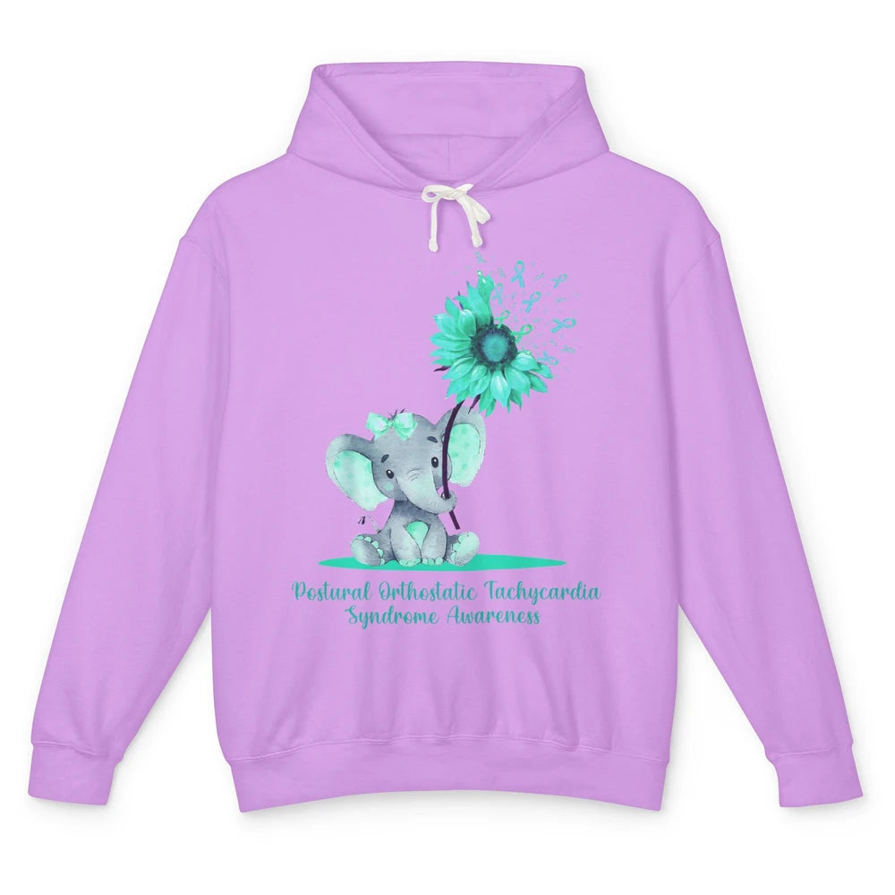 Sunflower Baby Elephant POTS Awareness Turquoise Ribbon Unisex Lightweight Hoodie