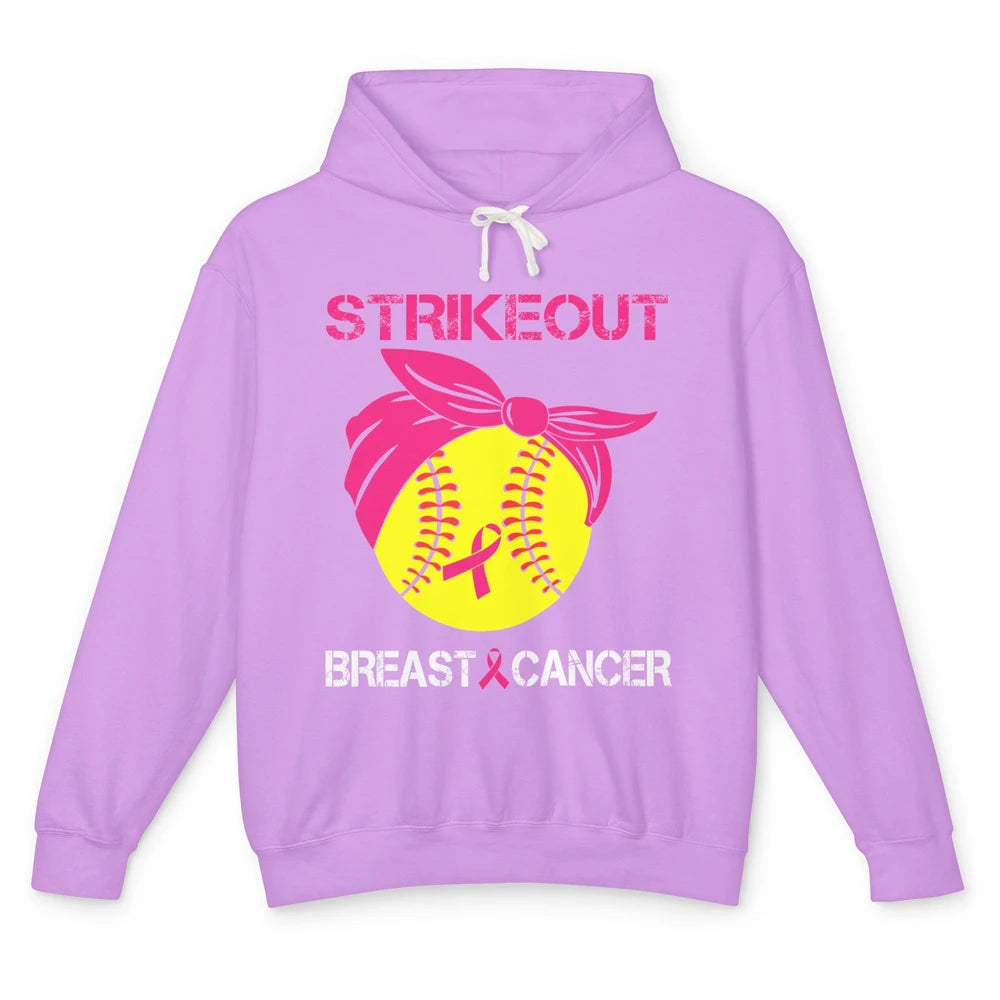 Softball Breast Cancer Awareness Strike Out Pink Ribbon Gift Unisex Lightweight Hoodie