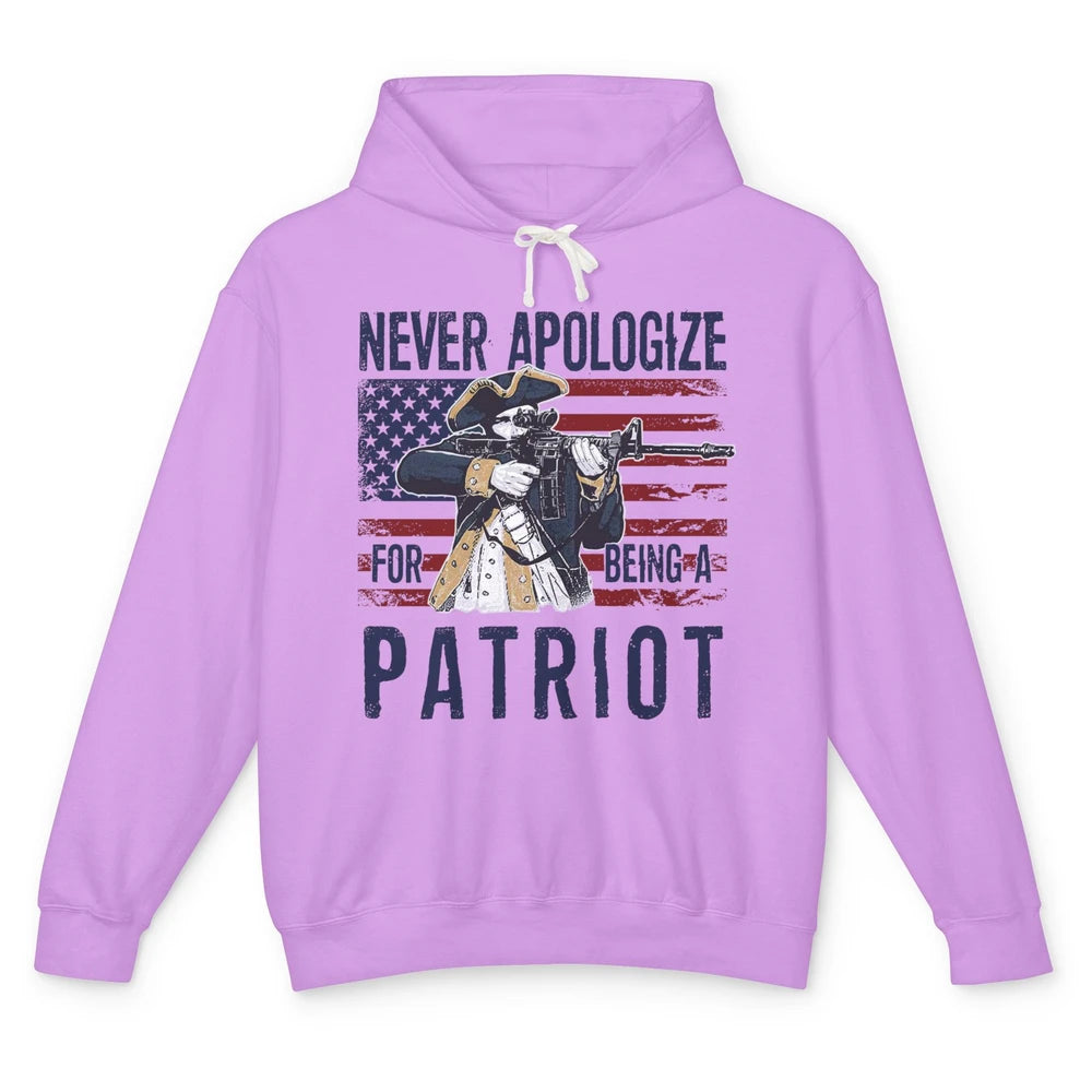 Never Apologize For Being A Patriot US Flag American Pride Unisex Lightweight Hoodie