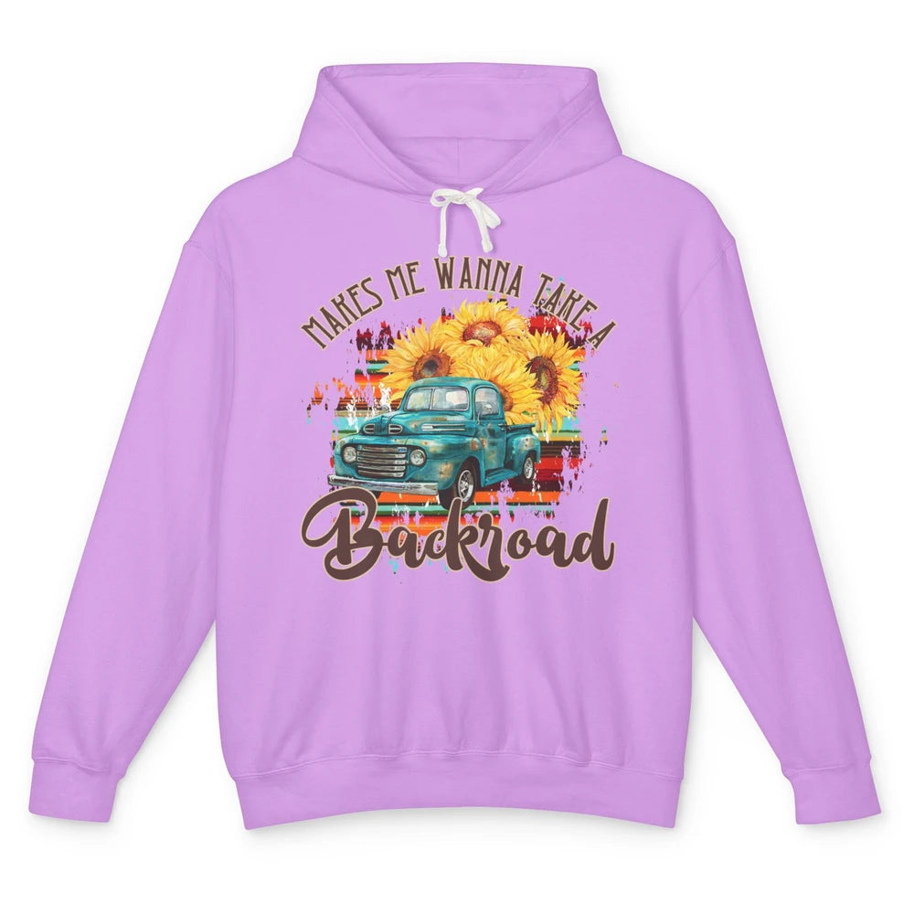 Retro Sunflower Truck Makes Me Wanna Take a Backroad Western Unisex Lightweight Hoodie