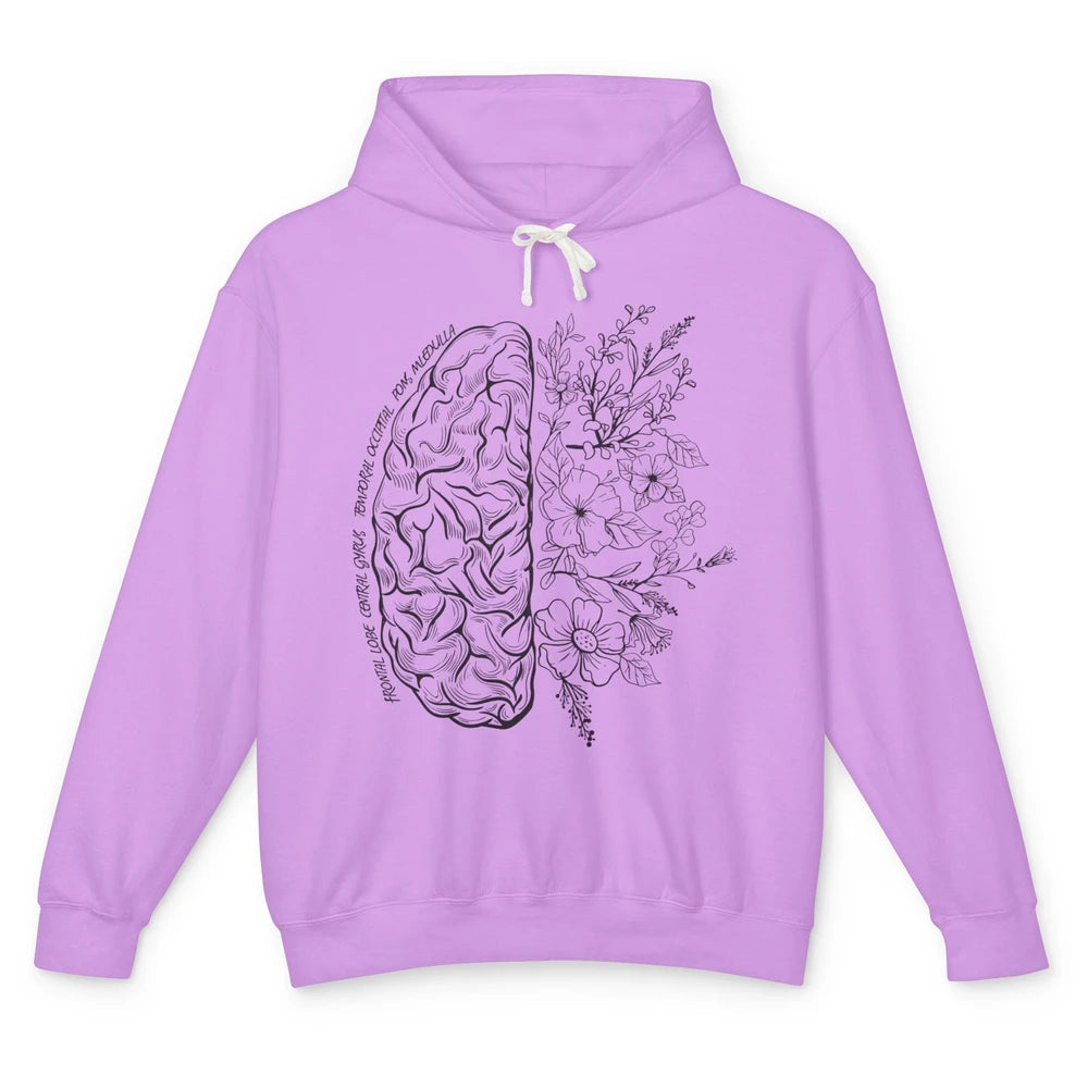 Brain Anatomy With Flowers Nursing School Doctor Neurologist Unisex Lightweight Hoodie