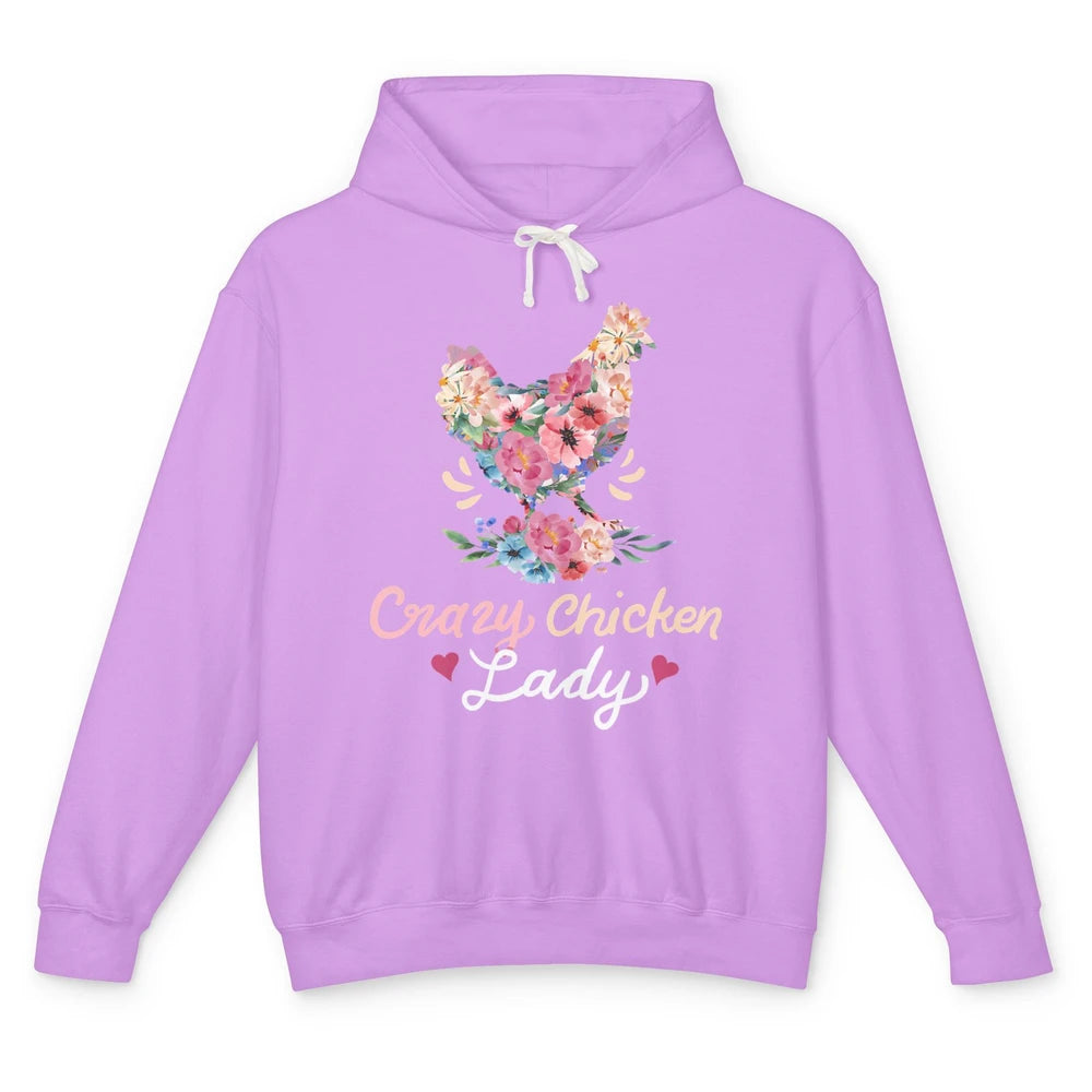 Funny Crazy Chicken Lady Floral Cute Flowers Hen Chick Women Unisex Lightweight Hoodie