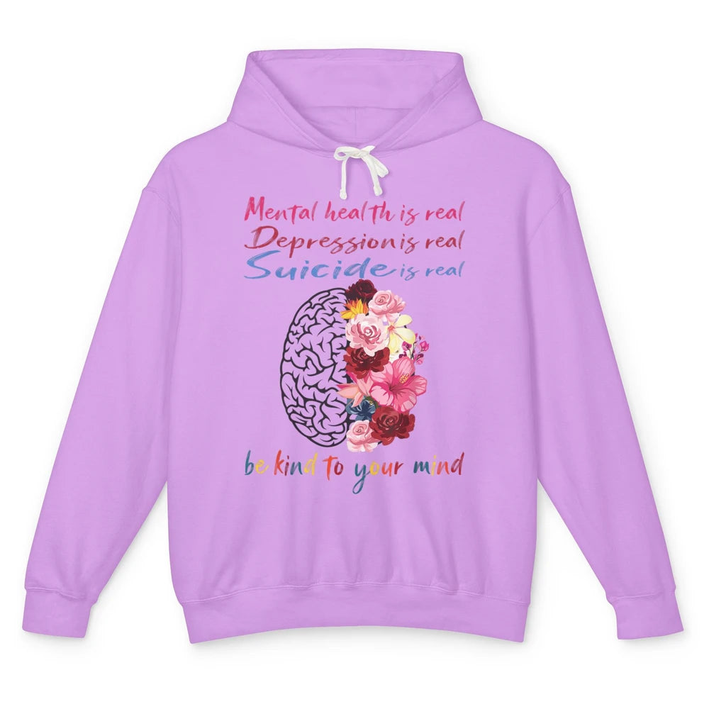 Be Kind To Your Mind Floral Brain Mental Health Awareness Unisex Lightweight Hoodie