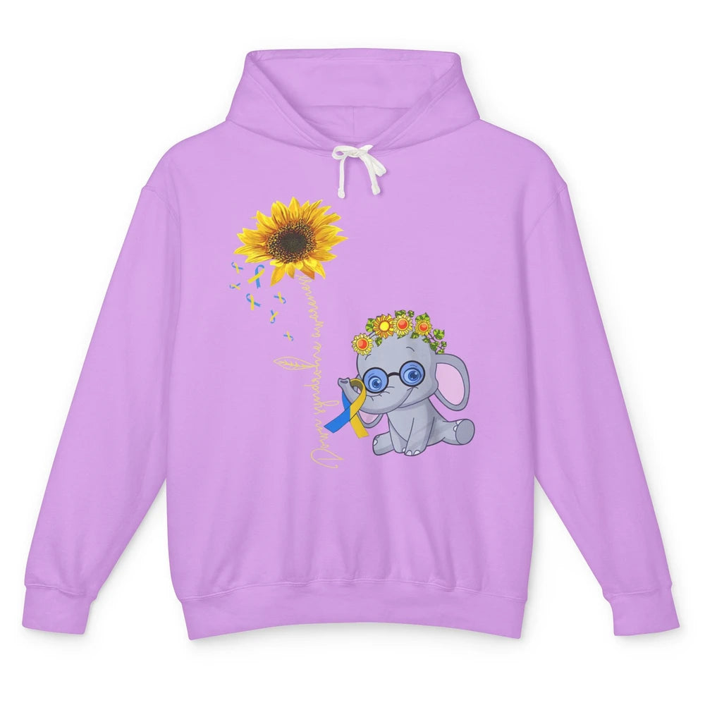 Sunflower Baby Elephant Down Syndrome Awareness Ribbon Unisex Lightweight Hoodie