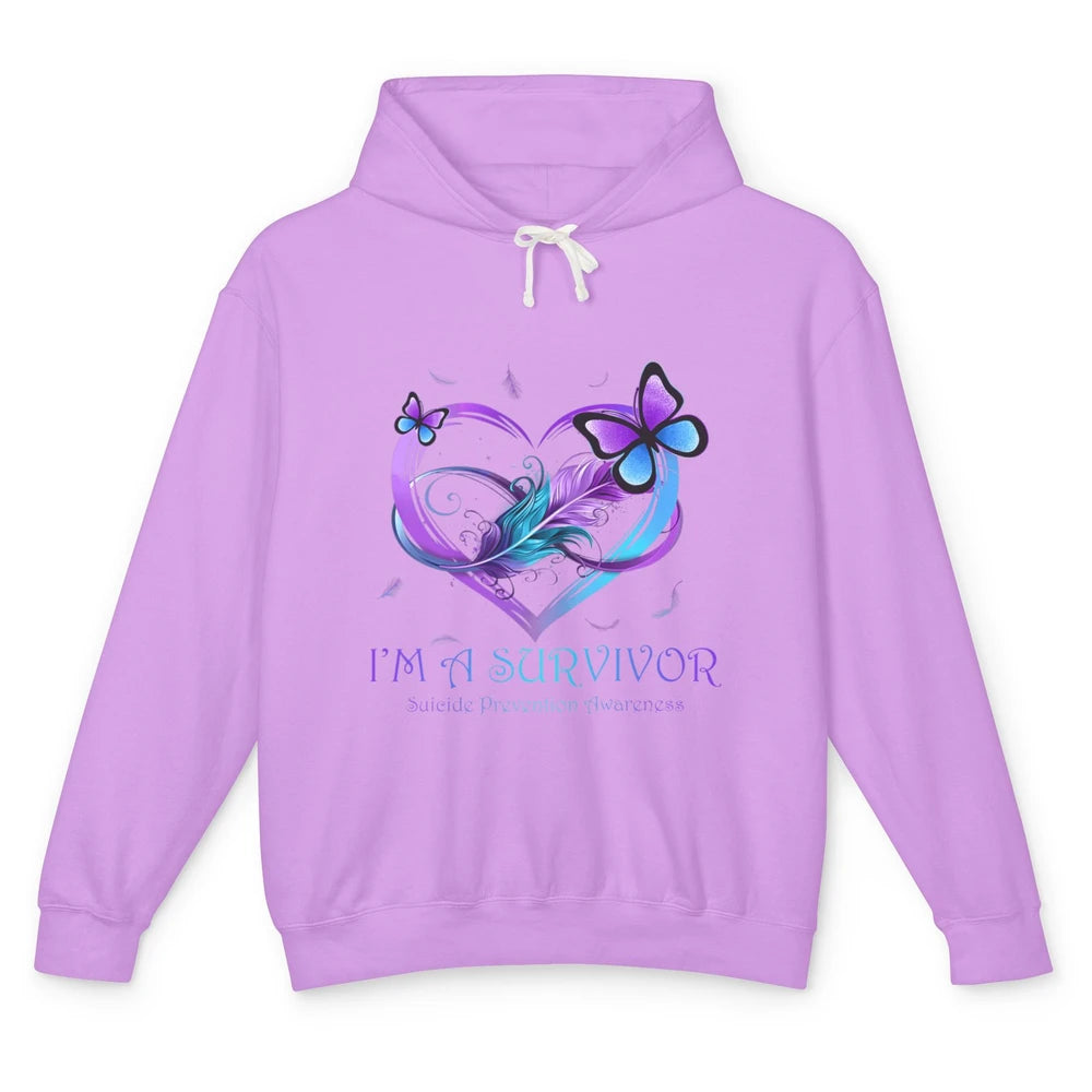 Survivor Purple Teal Heart Love Suicide Prevention Awareness Unisex Lightweight Hoodie