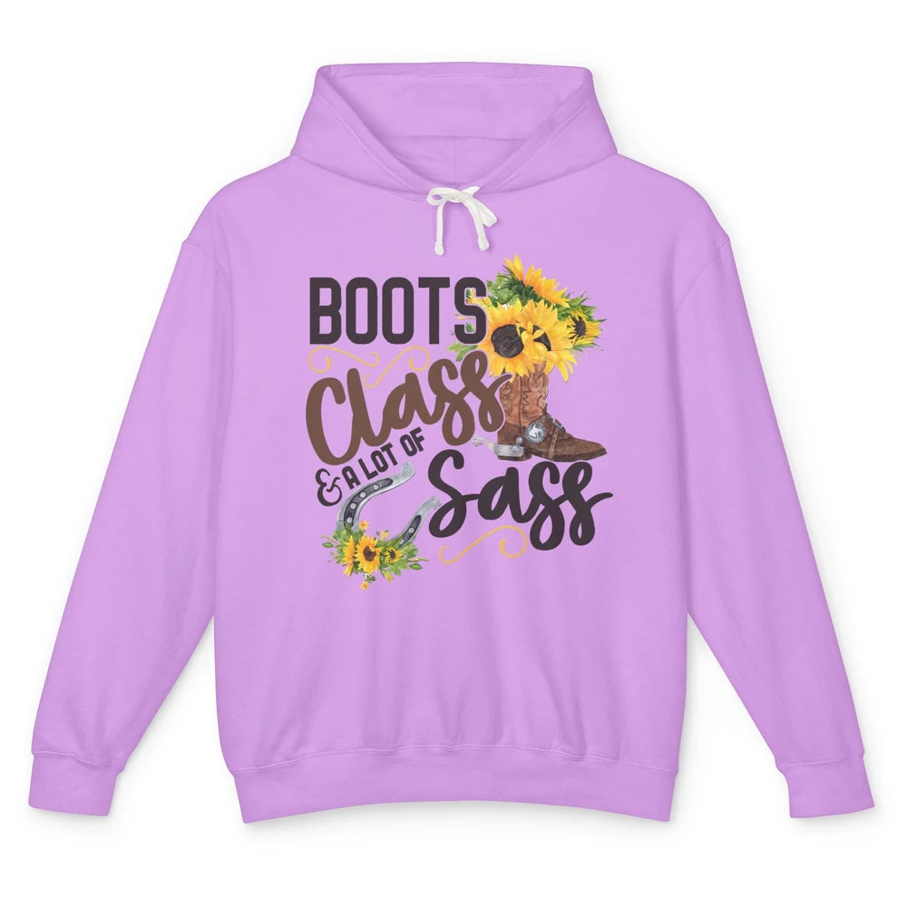 Retro Sunflower Cowgirl Boot Class Lots Of Sass Peace Lovers Unisex Lightweight Hoodie