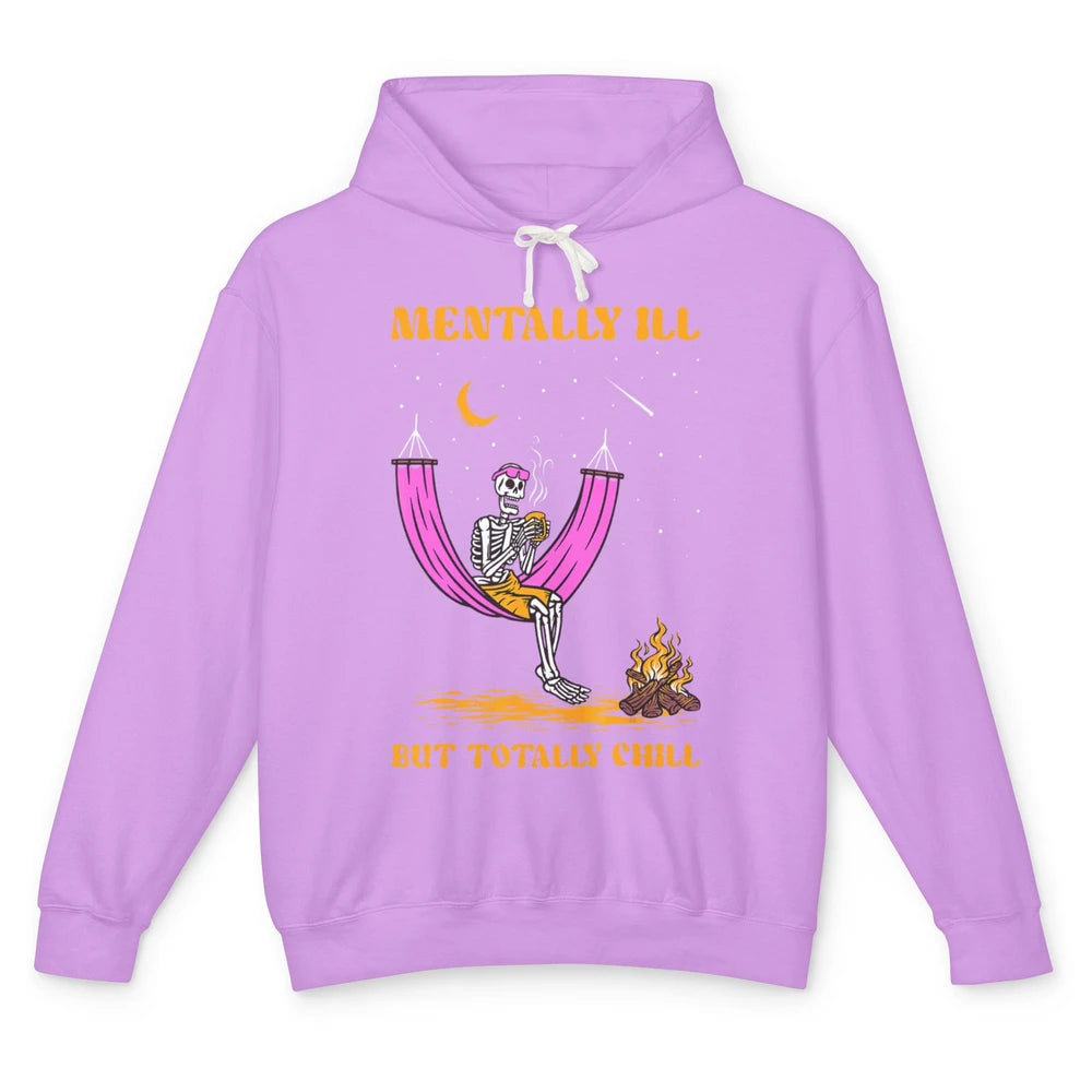 Mentally Ill Skeleton Fire Moon Mental Health Matter Therapy Unisex Lightweight Hoodie