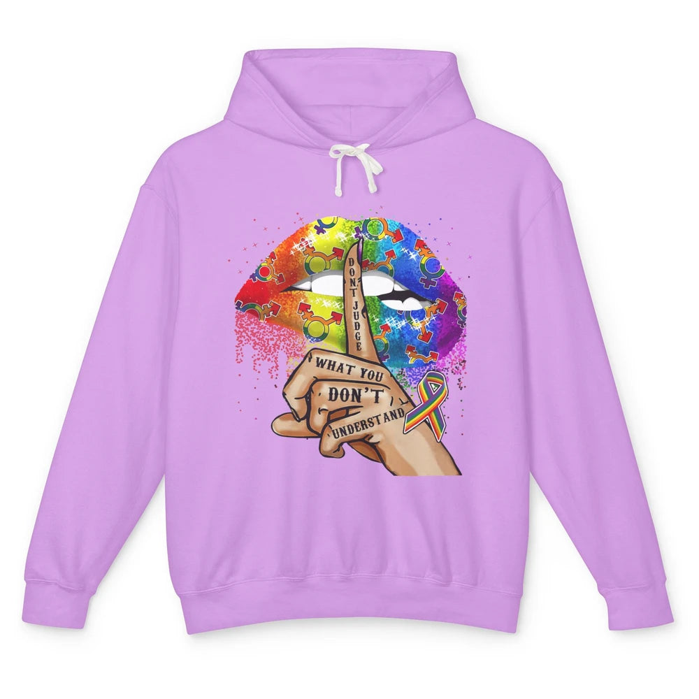 LGBT Rainbow Lips Don't Judge What You Don't Understand Unisex Lightweight Hoodie