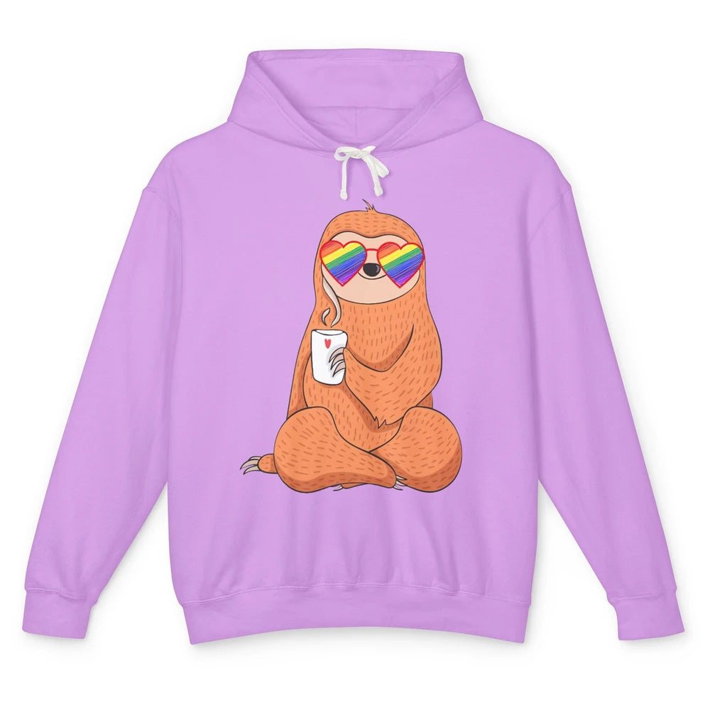 LGBT Gay Pride Month Chill Out Sloth Rainbow Sunglasses Unisex Lightweight Hoodie