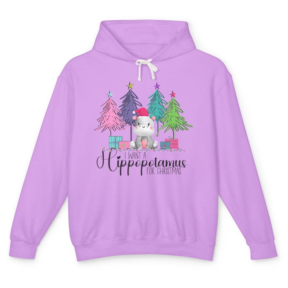 I Want A Hippopotamus For Christmas Tree Hippo Doodle Draw Unisex Lightweight Hoodie