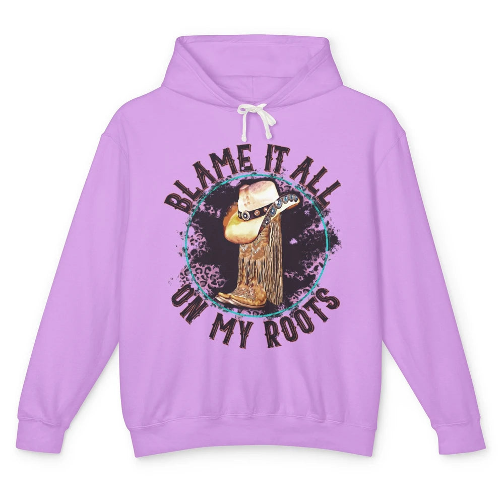 Retro Leopard Cowboy Boots Blame It On My Roots Western Girl Unisex Lightweight Hoodie