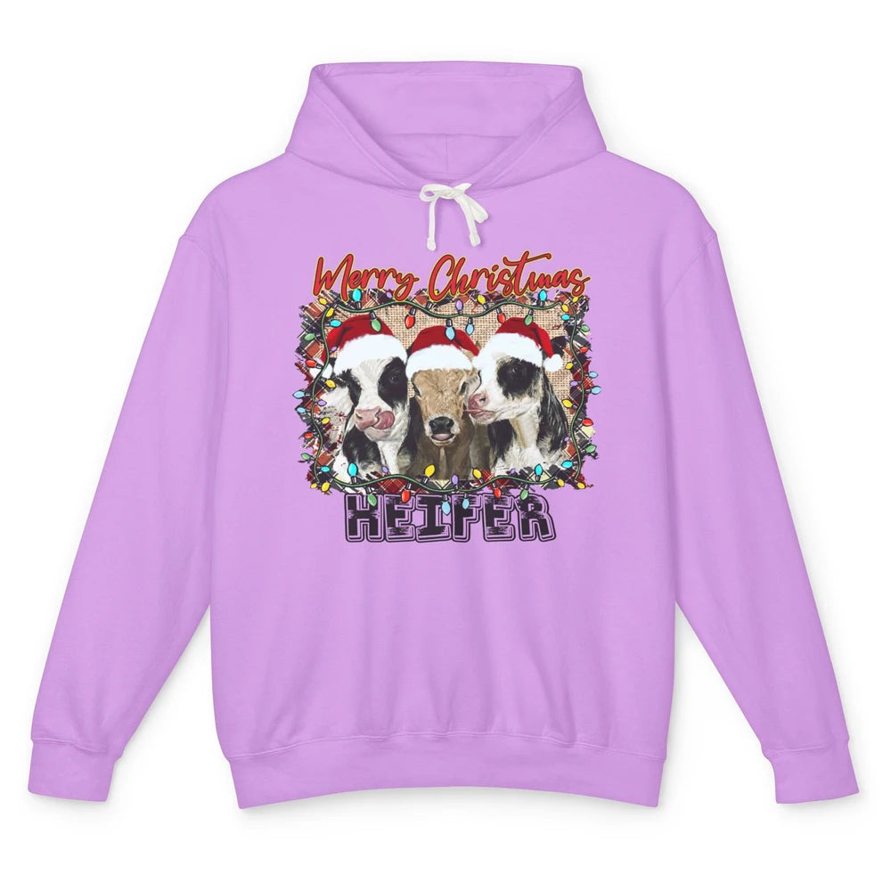 Funny Cow Merry Christmas Hanging With My Heifer Farmer Gift Unisex Lightweight Hoodie