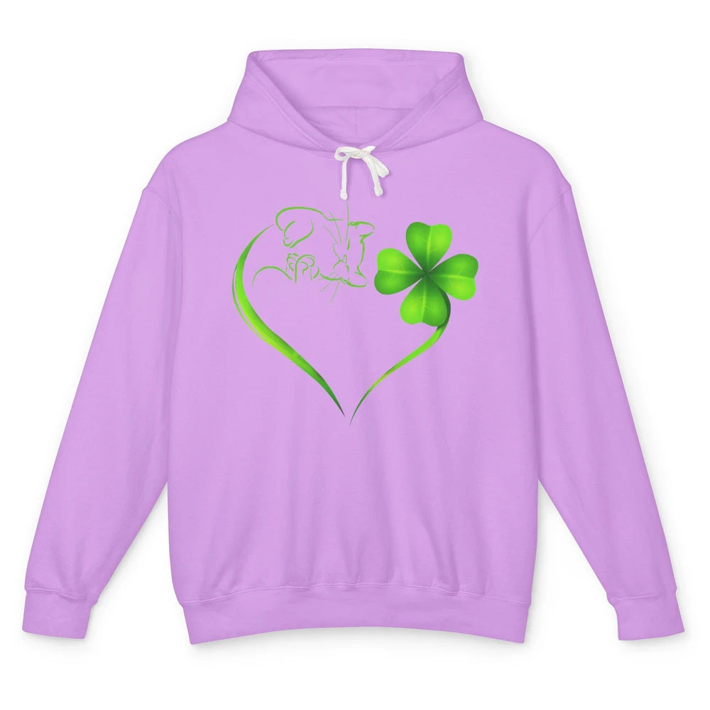 St Patricks Day Cat Shamrock Heart Go Lucky St Paddy Day Unisex Lightweight Hoodie