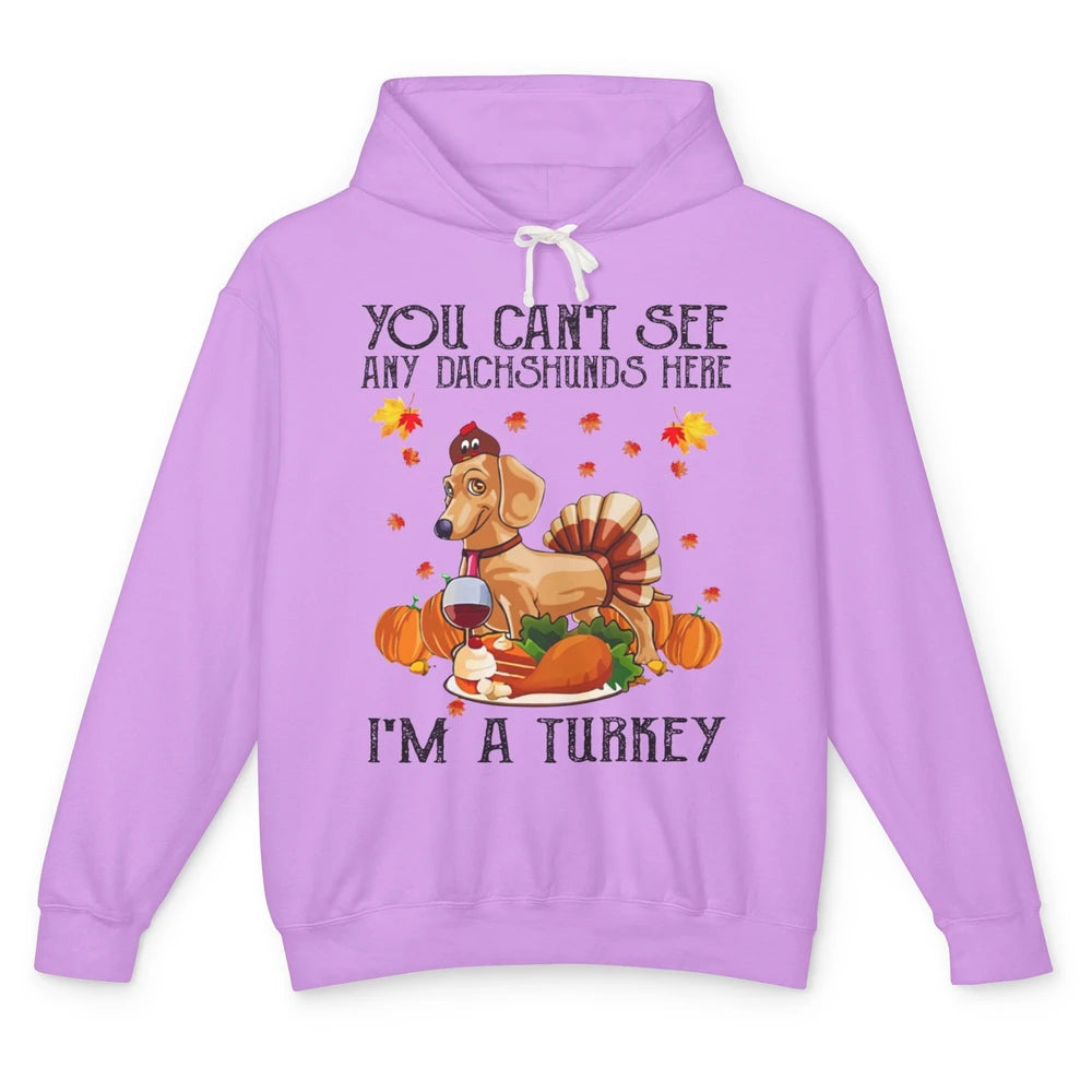 Funny Dachshund I'm A Turkey Happy Thanksgiving Fall Pumpkin Unisex Lightweight Hoodie