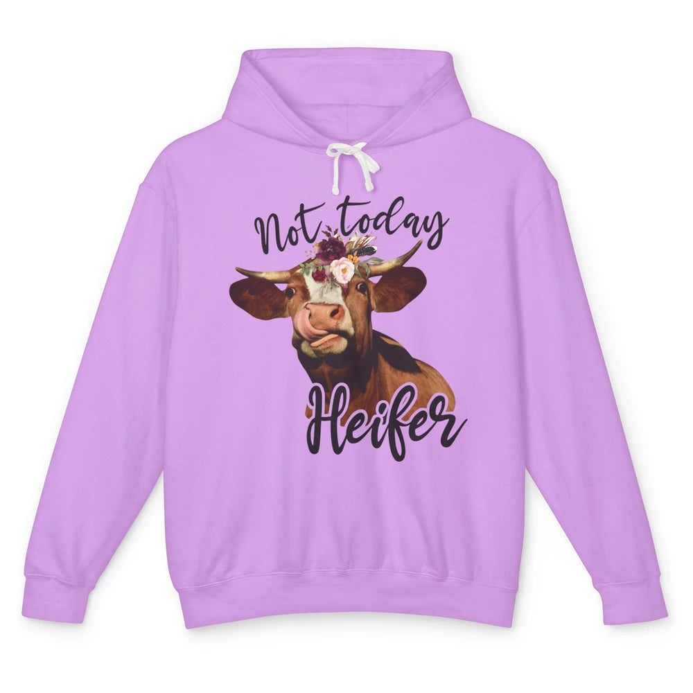 Funny Floral Cow Not Today Heifer Farmers Castle Farming Unisex Lightweight Hoodie