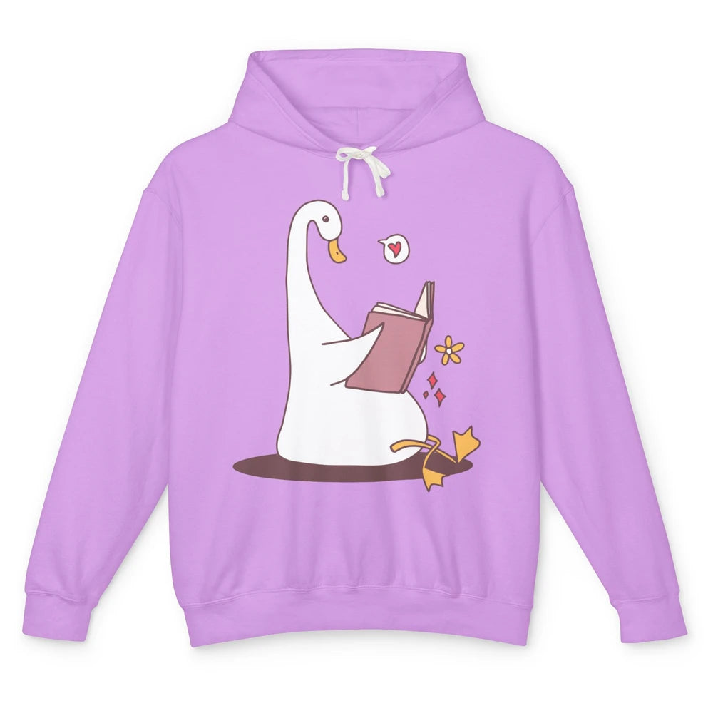 Funny Silly Goose Book Reading Goose Book Lovers Bookish Unisex Lightweight Hoodie