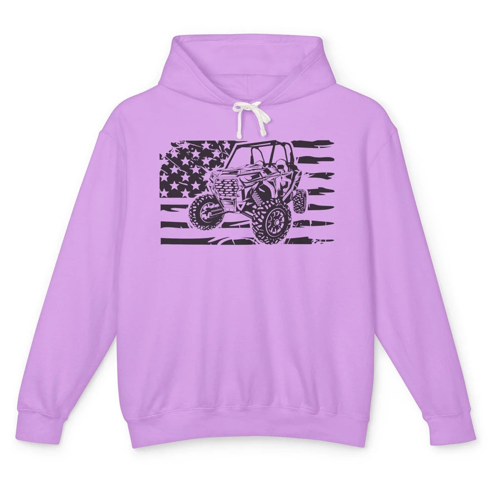 Retro US Flag UTV Riding Offroad Mountain Side By Side Rider Unisex Lightweight Hoodie