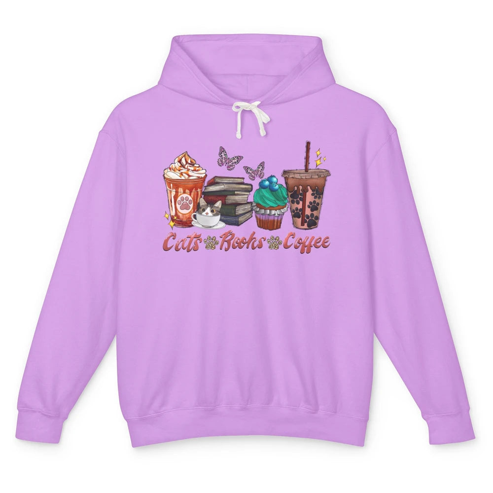 Cats Books Coffee Funny Coffee Paw Books Lovers Reader Gift Unisex Lightweight Hoodie