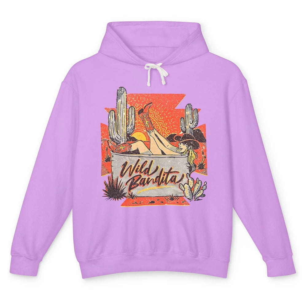 Retro Desert Cactus Cowgirl Wild Bandita Western Country Unisex Lightweight Hoodie