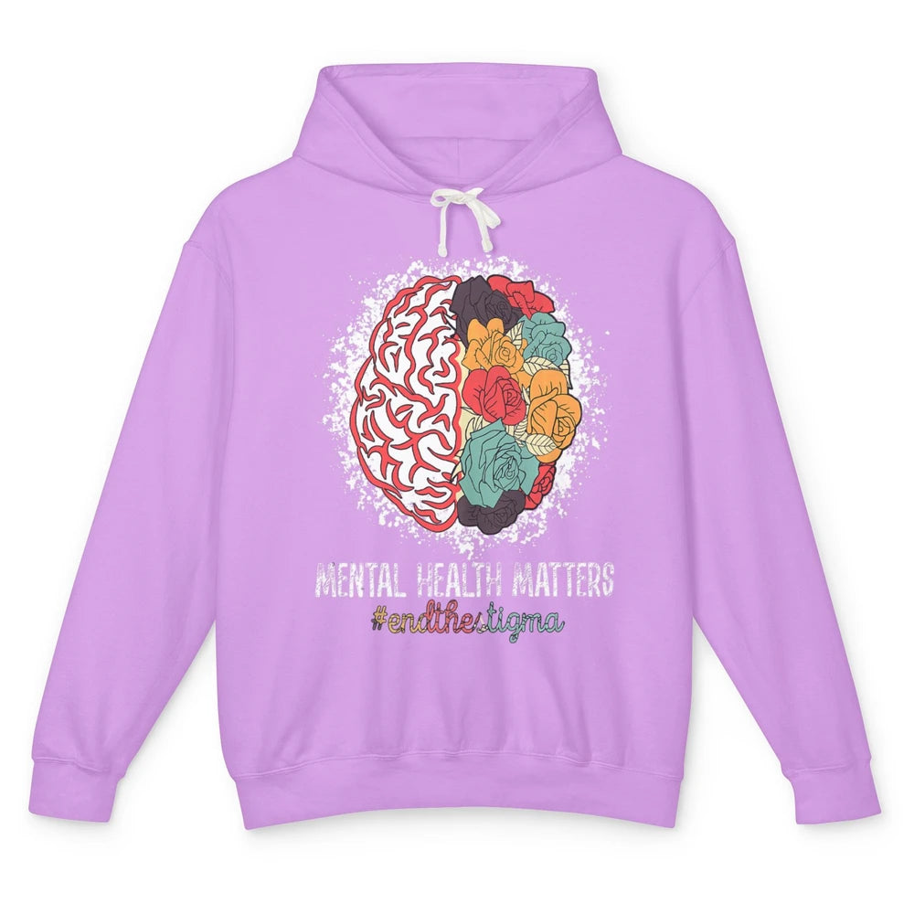 End The Stigma Floral Brain Therapy Mental Health Matters Unisex Lightweight Hoodie