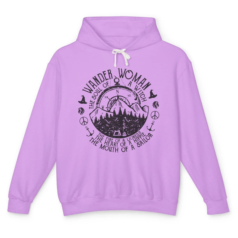 Retro Soul Of A Witch Wander Woman Compass Hiking Camping Unisex Lightweight Hoodie