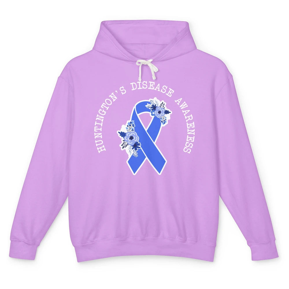 Huntington's Disease Awareness Floral Blue Ribbon Rainbow Unisex Lightweight Hoodie