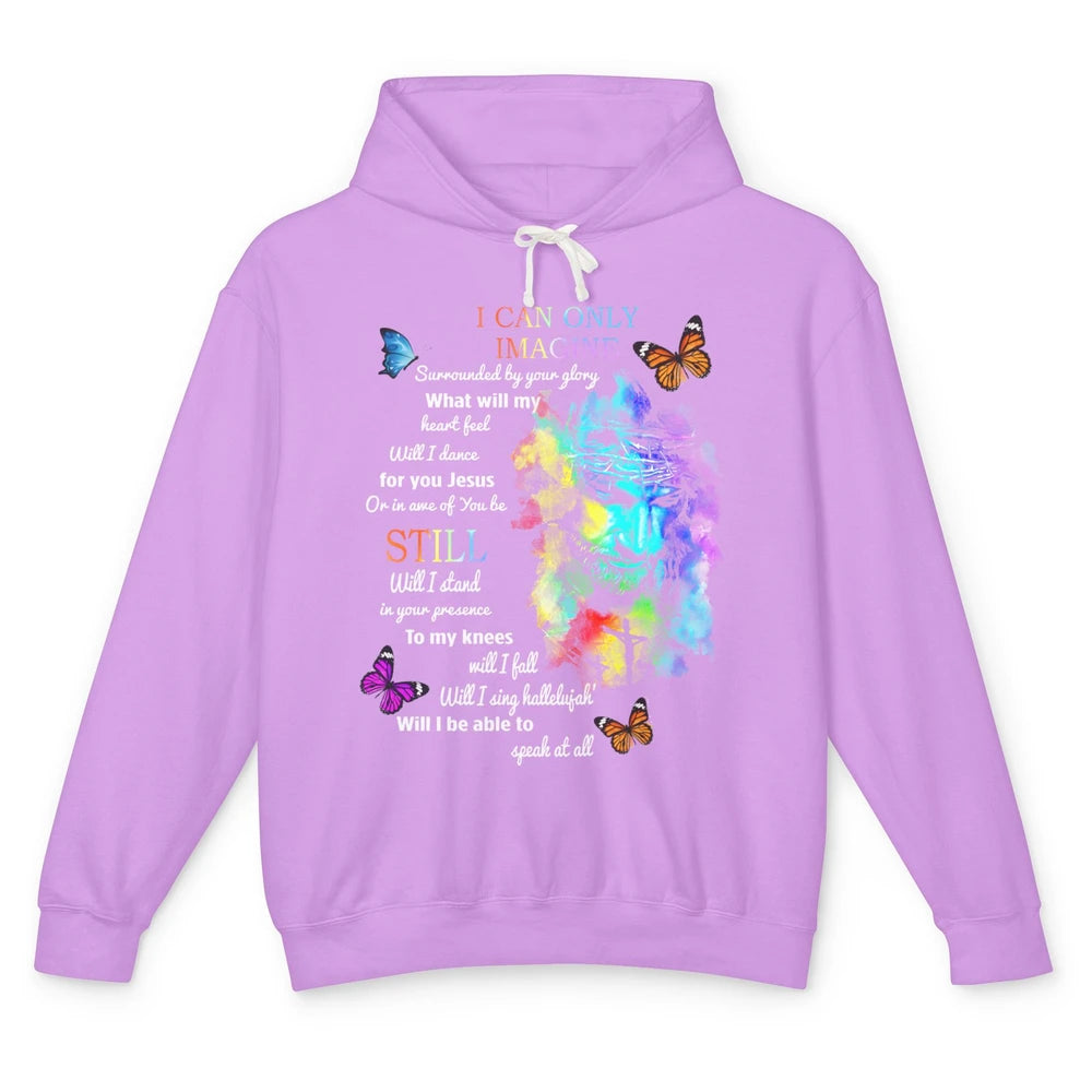 Sunflower Jesus Cross Butterfly I Can Imagine Christian Gift Unisex Lightweight Hoodie