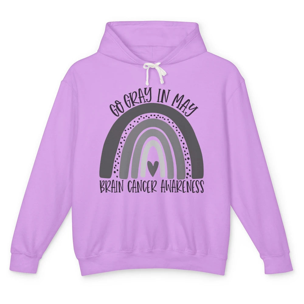 Brain Cancer Awareness Go Gray In May Gray Rainbow Heart Unisex Lightweight Hoodie