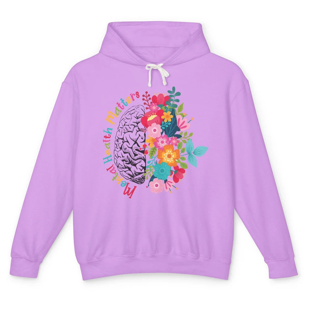 Mental Health Matters Human Brain Flower Bloom Mental Health Unisex Lightweight Hoodie