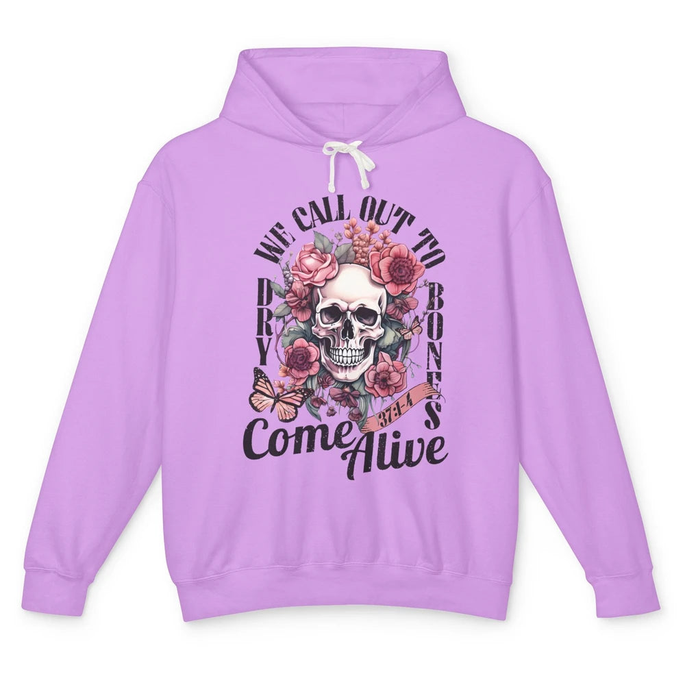 Floral Skull Dry Bones Come Alive Bible Christian Halloween Unisex Lightweight Hoodie