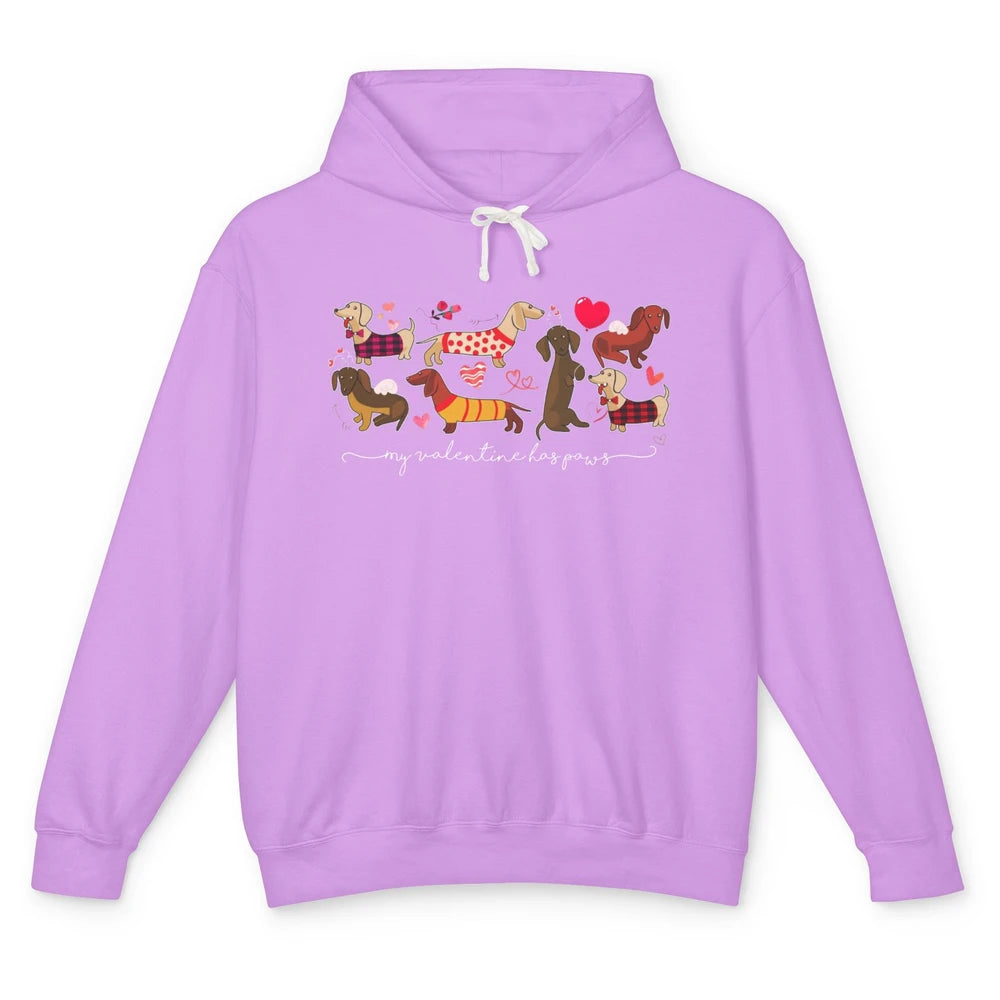 Cute My Valentine Has Paws Dachshund Valentines Day Dog Mom Unisex Lightweight Hoodie