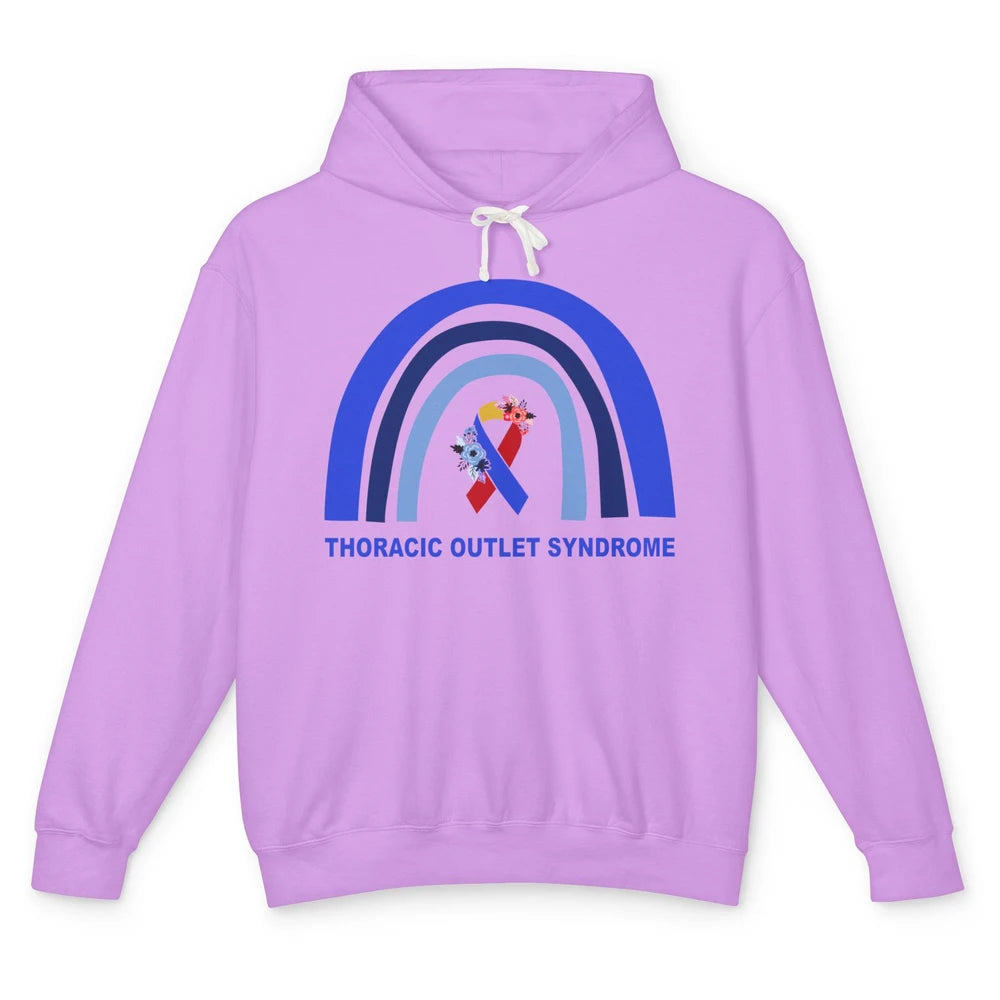 Thoracic Outlet Syndrome Awareness Floral Blue Red Ribbon Unisex Lightweight Hoodie