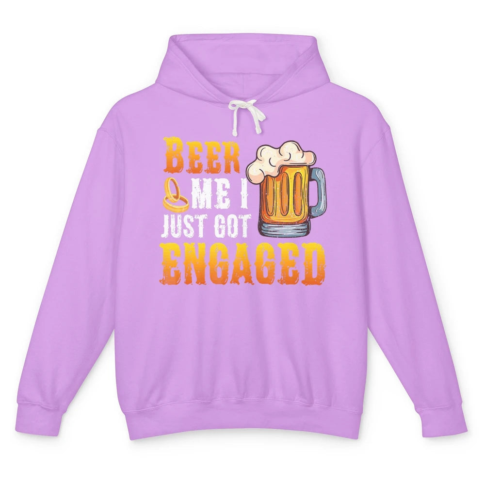 Funny Beer Me Just Got Engaged Engagement Newly Married Pun Unisex Lightweight Hoodie