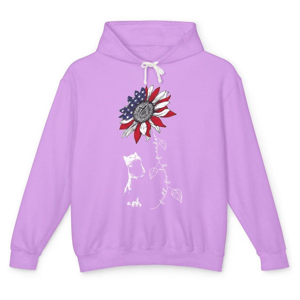 Cat Sunflower 4th Of July Patriotic Faith Family Freedom Unisex Lightweight Hoodie