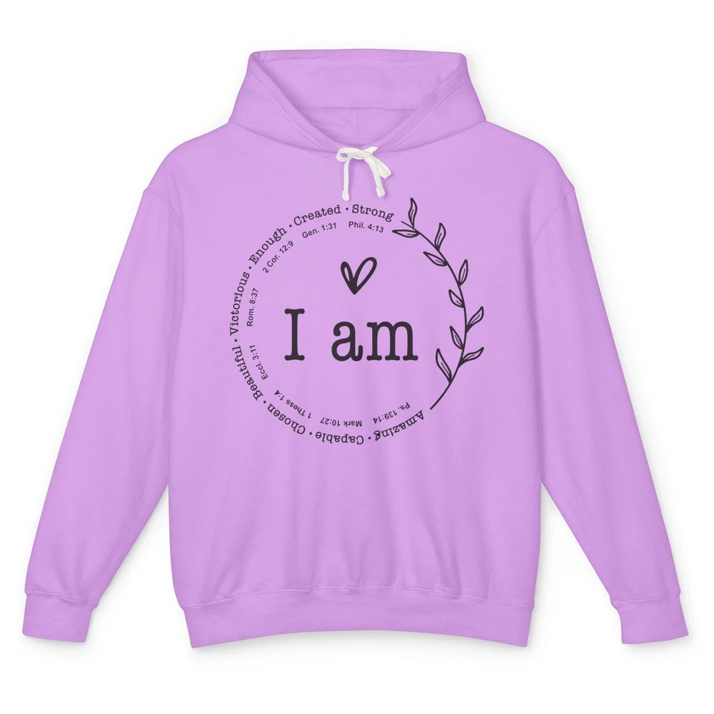 God Says I Am Bible Verse Christian Inspirational Motivation Unisex Lightweight Hoodie