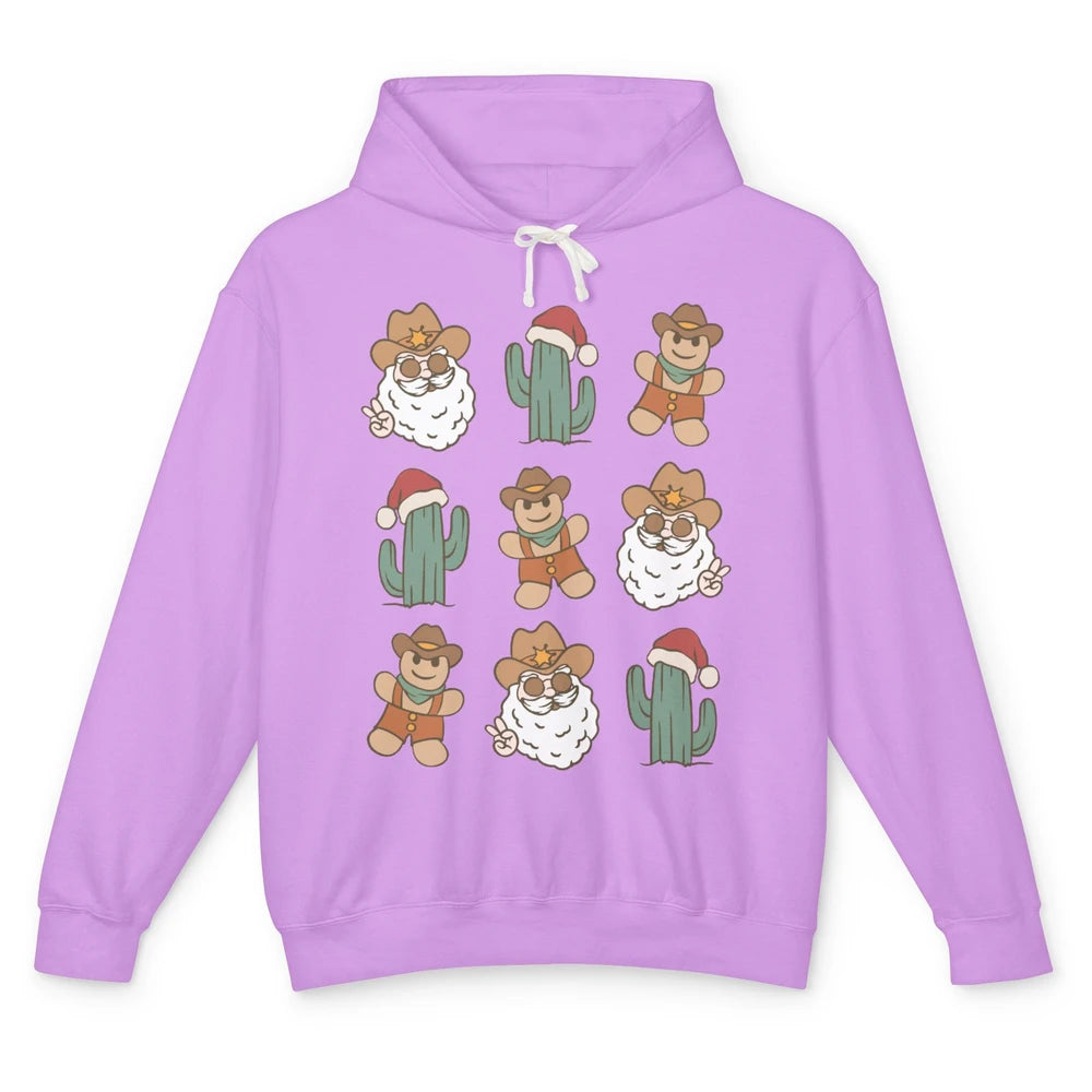 Cowboy Santa Gingerbread Desert Cactus Western Country Xmas Unisex Lightweight Hoodie