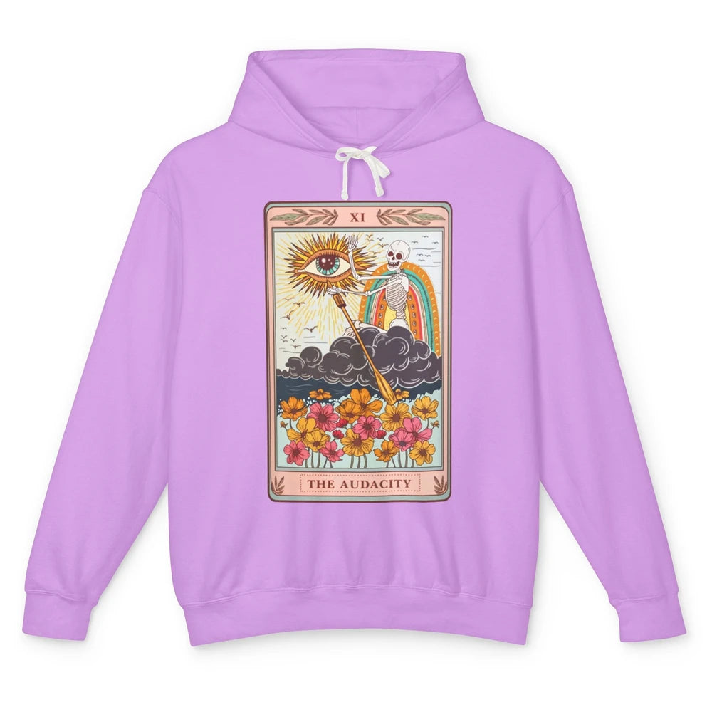 Retro Skeleton Riding Cloud The Audacity Tarot Card Rainbow Unisex Lightweight Hoodie