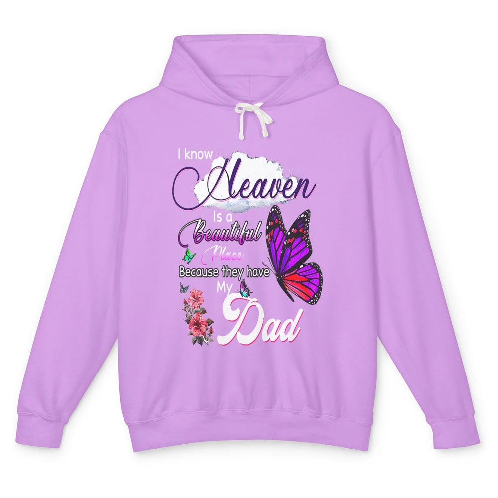 Heaven Is Beautiful Have Dad In Heaven Angel Wings Guardian Unisex Lightweight Hoodie