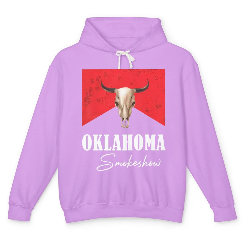 Boho Bull Skull Cow Print Oklahoma Smokeshow Western Country Unisex Lightweight Hoodie