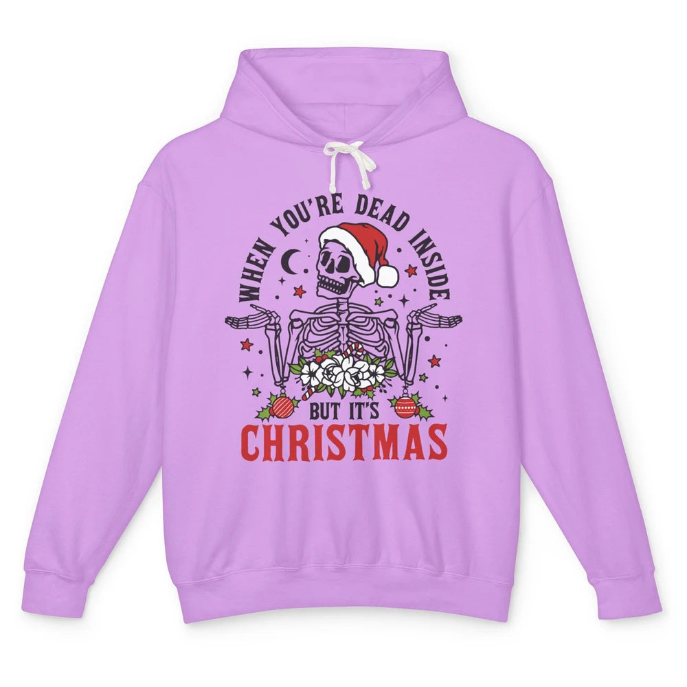 Funny Skeleton Christmas Dancing Dead Inside But Its Holiday Unisex Lightweight Hoodie